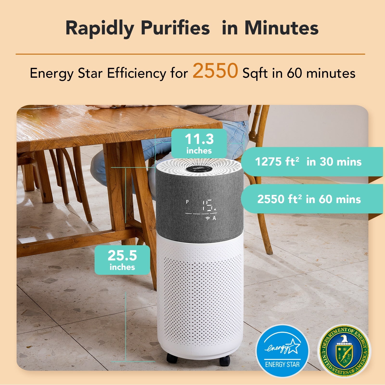 CleanForce Rainbow Series Air purifier for Home Large Room - Green