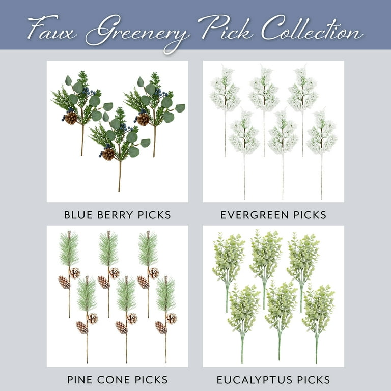 AuldHome Artificial Eucalyptus Picks (6-Pack, 13-Inch); Eucalyptus Bush  Greenery Stems for Christmas, Holiday and Winter Decor