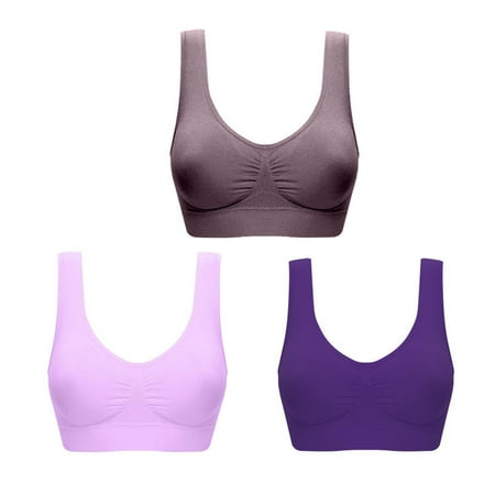 ATOYSOY 3 Pack Plus Size Sports Bra Everyday Bra Yoga Activewear Comfort Bra Bralette Underwear Teens Clearance Push Up Workout Breathable Wireless Ruched Tank Tops Purple XXXL
