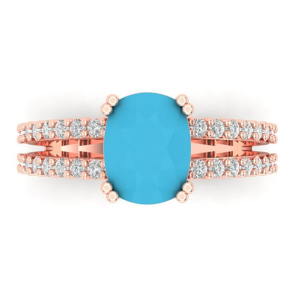 Clara Pucci 14K Rose Gold 3.48ct Turquoise Solitaire with Accents Ring