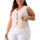 thumbnail image 4 of Chaleco sin mangas de lino para mujer de tallas grandes Agnes Orinda, con botones y bolsillos, 2X beige, 4 of 6