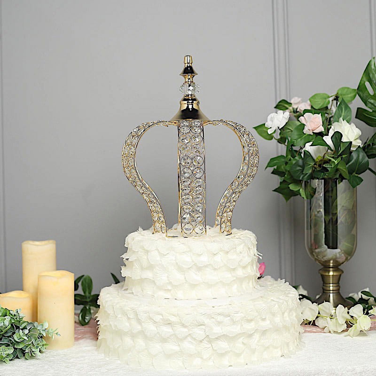 BalsaCircle 14" Gold Crystal Beaded Metal Crown Cake Topper Birthday Party Wedding Centerpieces Decorations