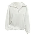 thumbnail image 6 of Fiaer Quarter Zip Pullover Women Plus Size Loose Fit V Neck Trendy Sweatshirts Long Sleeve Lapel Collared Casual Comfort Pocket Tops White XL, 6 of 7