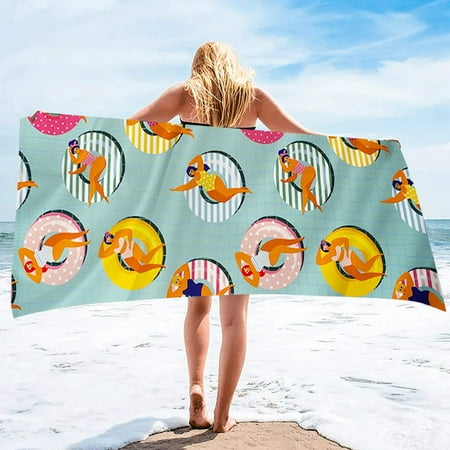 

HIBRO Beach Towel Quick Dry Super Absorbent Lightweight Towels Blanket Mask Printing