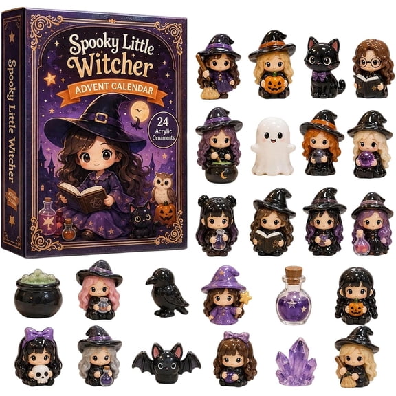 Halloween Advent Calendar 2026, 24 Days Witchy Magic 2D Acrylic Ornaments, Countdown Calendar for Adults, Home Office Desk Decor Gift
