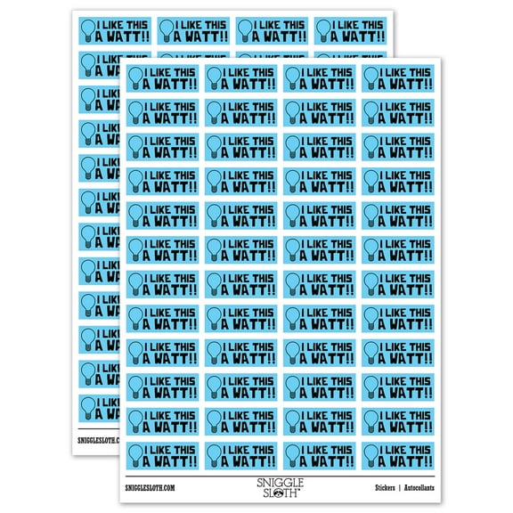 I Like This a Watt Lot Light Bulb Teacher Student School Sticker Set - Light Blue - Gloss Finish - 1.25" Mini