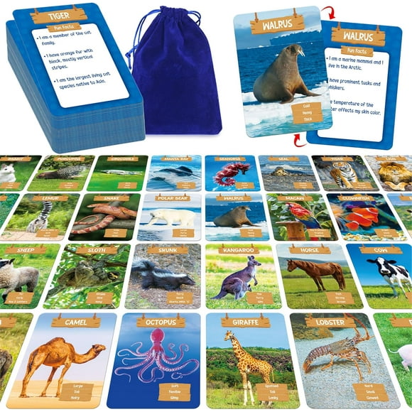 shiyou-Outdoor Scavenger Hunt Card Game, 50 PCS Animal World Flashcard Jumbo Size Animals Introduction Cards Educational Toys Outside Nature Activity Outdoor Games for Kids & Family