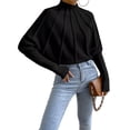 thumbnail image 3 of Suéteres de Punto con Mangas Murciélago y Cuello Alto para Mujer. Negro L, 3 of 7