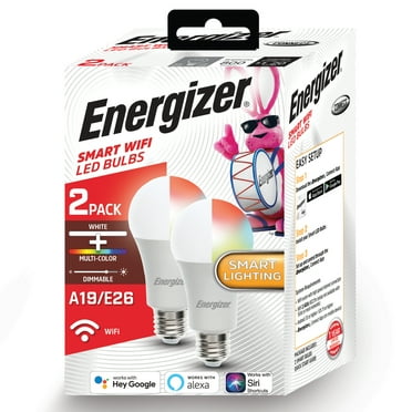Energizer 2-Pack Smart Wi-Fi Multi-Color and Single White LED Light Bulb, A19 Shape, E26 Base