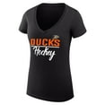 thumbnail image 2 of Women's G-III 4Her by Carl Banks Black Anaheim Ducks Super-Slim Fit Lightweight Graphic V-Neck T-Shirt, 2 of 3