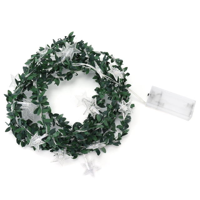 Cadena de luces LED de 20 LED con forma de estrella de cinco puntas alrededor de ratán, decoración de luces blancas cálidas.
