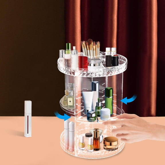 Rotating Makeup Organizer, 360° Adjustable Cosmetic Spinning Holder Rack, Large Capacity Makeup Storage Box Vanity Shelf