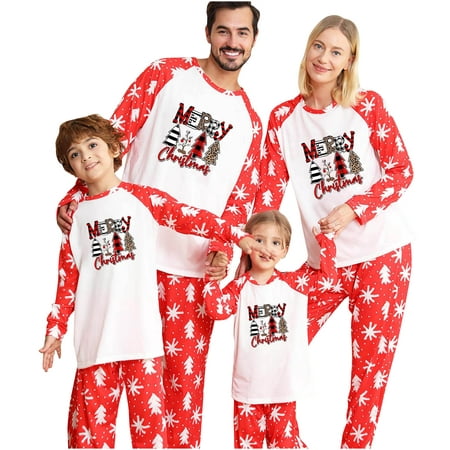 

YWDJ Family Christmas Pajamas Matching Sets Parent-child Warm Christmas Set Printed Home Wear Pajamas Two-piece Kid Set Red(Red Kids 8Y)