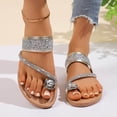 thumbnail image 2 of Rokment Women's Sparkly Crystal Rhinestones Flip Flops Beach Glitter Sequin Wedge Low Heel Dress Slip on Sandals Bridal Bling Flipflops Slides Summer Shoes Gold Size 9, 2 of 6