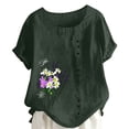 thumbnail image 2 of ClodeEU Women's Floral Print Short Sleeve T-Shirt, Casual Crew Neck Loose Fit Blouse Army Green,Women's Plus L, 2 of 5