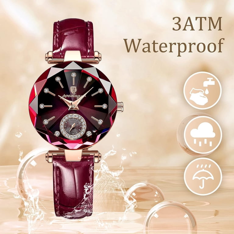 Womens Red Purple Elegant Leather Strap Analog Creative Diamond Dial Wrist Watch Watches for Women with Elegant Leather Strap, Fashion Analog  main image 3