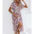 thumbnail image 2 of Midsumdr Summer Dresses for Women 2025 Fashion Casual Floral Printed Short Sleeve V-Neck Midi Dresses Elastic Waist Swing Loose Fit Plus Size Dresses with Belt, 2 of 7