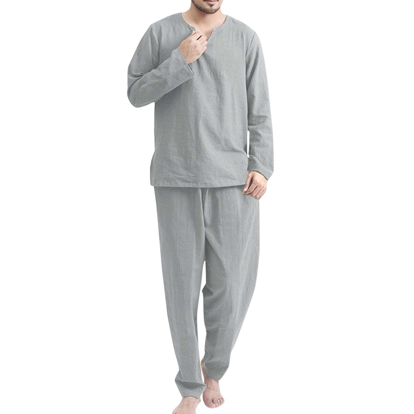 Outfmvch hoodies for men Casual Solid Long Sleeve Pant Set Pajamas ...