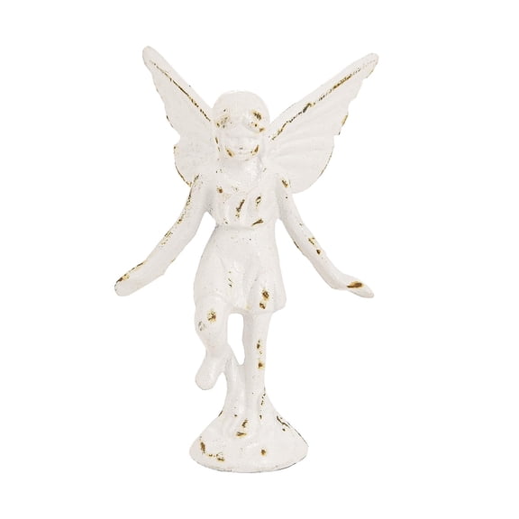 Sungmor Cast Iron Garden Angel Statue, Rustic White Playful Garden Fairy Figurines, Creative Angel Pixie Collection Home Office Desk Decor, Indoor Outdoor Fairy Garden Accent Ornament