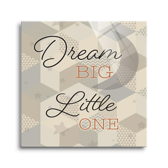Dream Big Little One Grey Geometric Moon 12 x 12 Glass Wall Hanging Sign