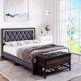 Homfa Full Size Bed with Adjustable Headboard, Platform Bed Frame with