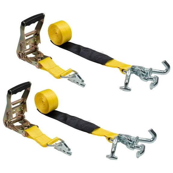 2 Pack 2" X 12' E-Track Ratchet Tie-Down Strap w/ RTJ Cluster Hook, HD E Fitting and Ratchet and Wear Sleeves, Polyester Webbing, 1,333 lbs - Yellow