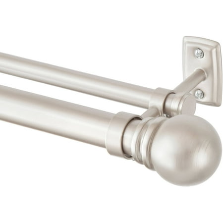 Kenney Hamlin Double Window Curtain Rod, 1" Diameter, 36"-66" Length, Silver Luster