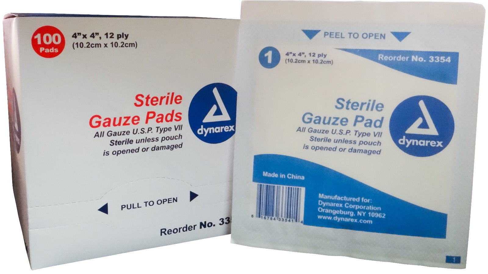 Dynarex Sterile Gauze Pads 4" x 4" 12 Ply Latex Free Box of 100 MS