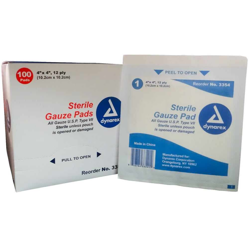 Dynarex Sterile Gauze Pads 4" x 4" 12 Ply Latex Free Box of 100 MS