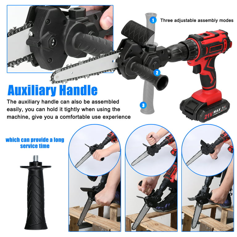 6 inch Electric Drill Modified to Electric Chainsaw Tool Attachment Electric Chainsaws Accessory Practical Modification Tool Set Woodworking Cutting