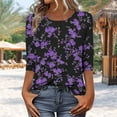 thumbnail image 2 of Taqqpue Womens 3/4 Length Sleeve Fall Shirts Casual Crew Neck Button Blouses Tops Business Dressy Floral Printed T Shirts, 2 of 7