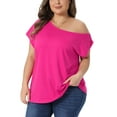 thumbnail image 4 of Agnes Orinda Women's Plus Size Tops One Shoulder Short Sleeve Irregular Collar Blouse Summer Casual Basic Tee 4X Hot Pink, 4 of 6