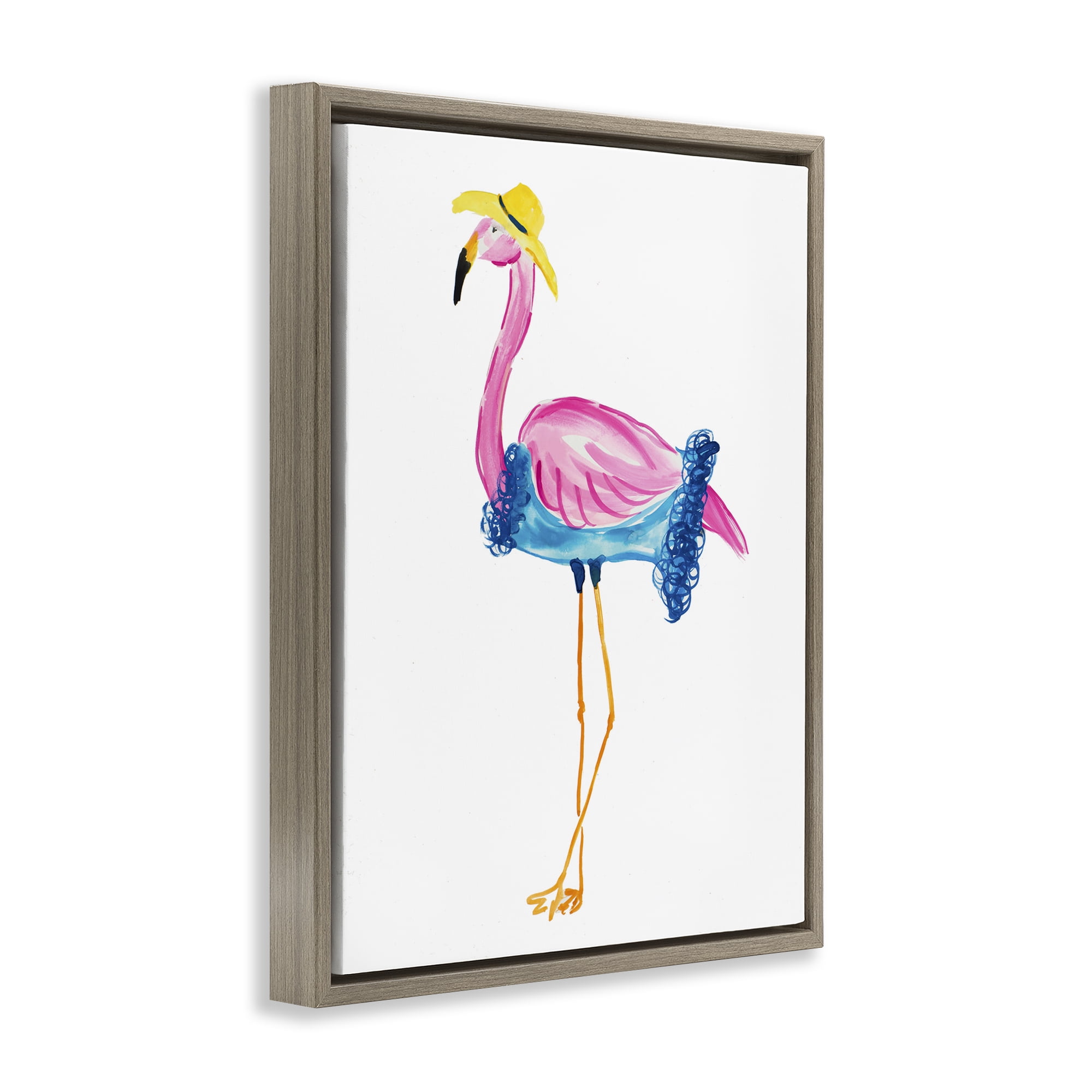 Stupell Industries Glamorous Beach Flamingo Animals & Insects Painting Brown Floater Framed Canvas Art Print Wall Art, 17 x 21