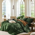 thumbnail image 3 of MooMee Duvet Cover Set Cal-King 100% Washed Cotton Linen Like Textured Breathable 3-Piece (Forest Green, 104"x98"), 3 of 8