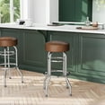 thumbnail image 2 of Flash Furniture Double Ring Chrome Barstool with Weathered Brown Seat, 2 of 10