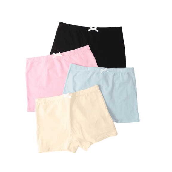 LYMAYTER Kids Girls Cotton Stretch Boxer Briefs 4 Pieces Kids Solid Color Lightweight Underwear