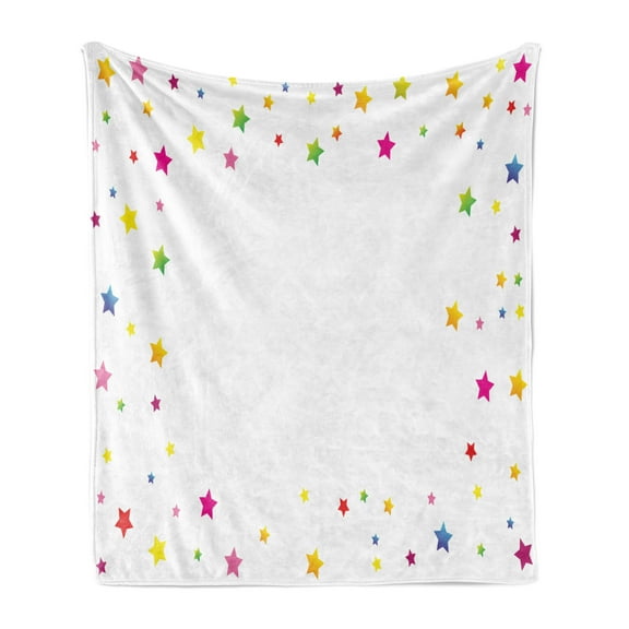 Magic Soft Flannel Fleece Throw Blanket, Minimalist Colorful Different Size Vivid Stars Design on Plain Background Artwork, Cozy Plush for Indoor and Outdoor Use, 50" x 70", Multicolor, by Ambesonne
