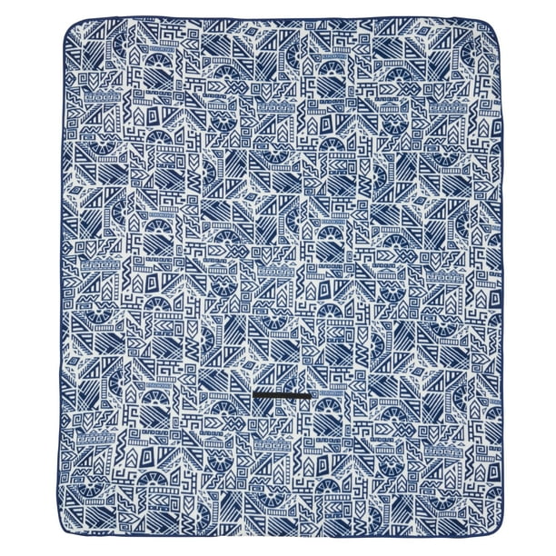 Ozark Trail Blue Patterned Outdoor Blanket with Fleece Top and