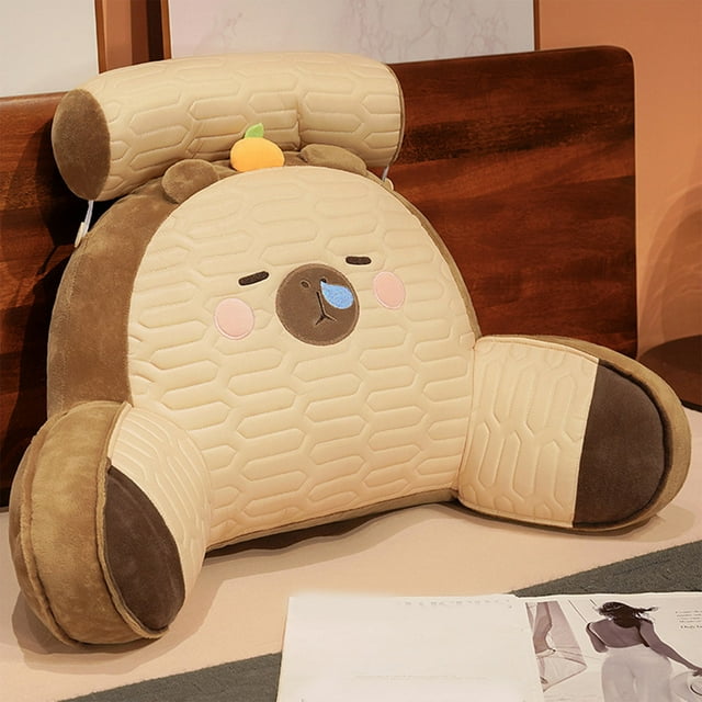 Cute Capy Reading Pillow Bed Rest Pillow Bed Wedge Backrest with Arms Back Support for Reading, Capybara Back Pillow for Sitting Up in Bed, Latex Bed Rest Pillow with Headrest & Arms