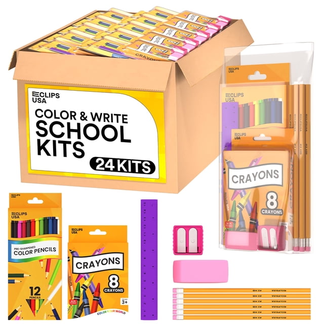 E-CLIPS USA Back to School Supplies Kit for Kids School Supplies Set School Supply Kit Colored Pencils For Kids Color Pencil Set Crayons Bulk for Cla