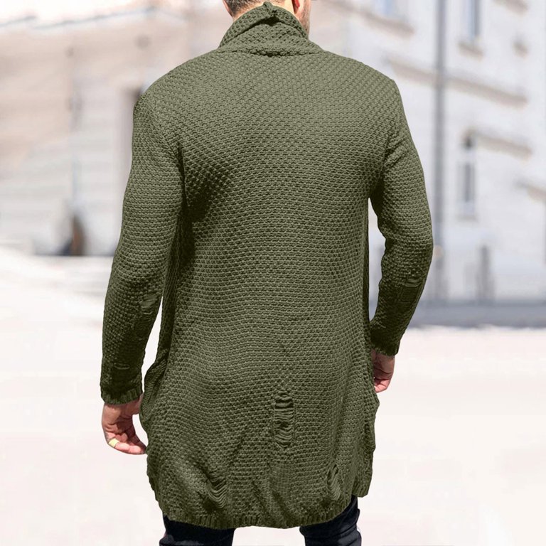Toimothcn Mens Sweater Casual Long Length Sweater Coat Simple Solid Color  Oversized Warm Loose Fit Knit Cardigan Coat Comfy Men's Clothes