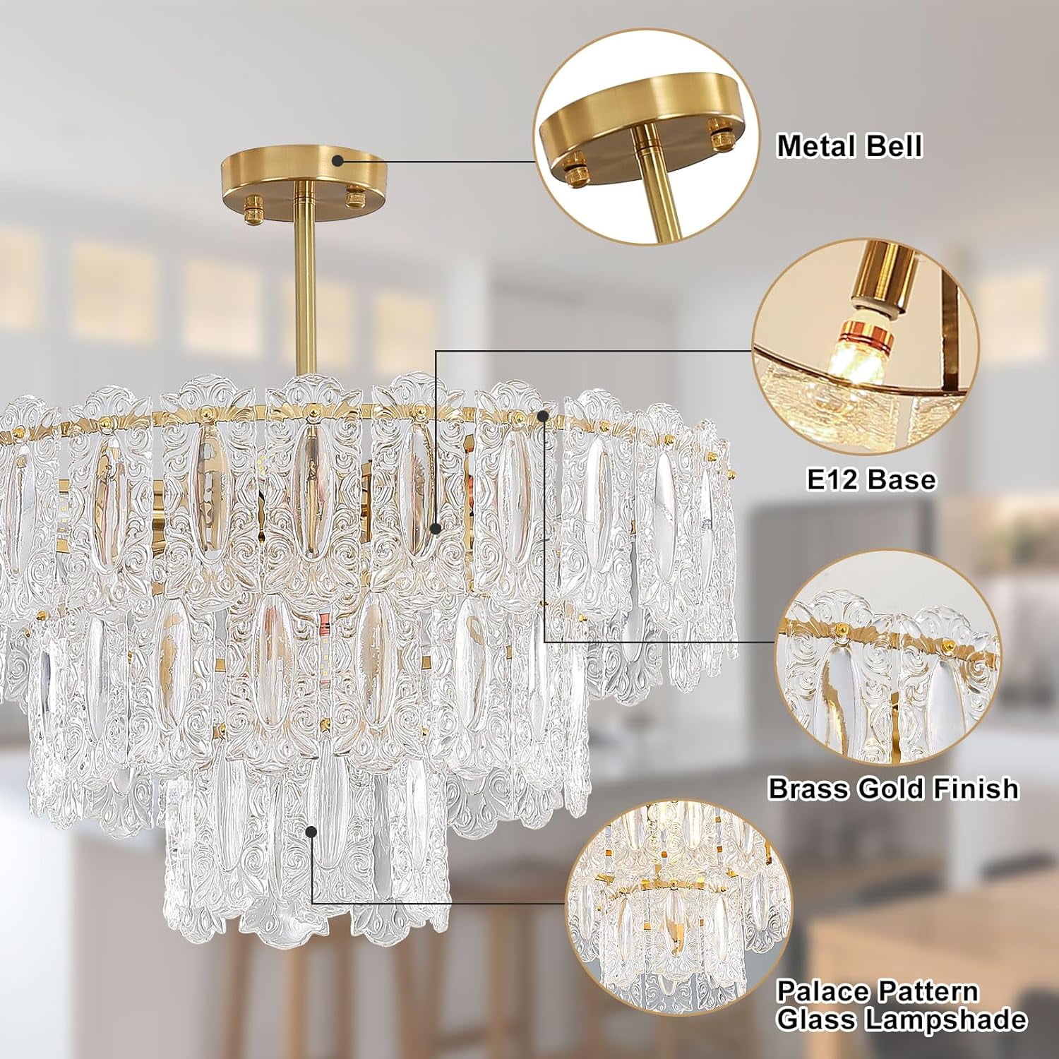 Gold Crystal Chandelier 122W 3-Tier Hanging French Empire Style