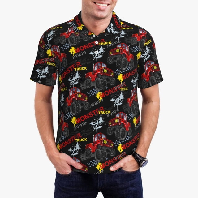 Fotbe Monster Truck Camiseta Polo de Golf para Hombre con Estampado – Camisa Deportiva Transpirable con Cuello Abotonado-3X-Large