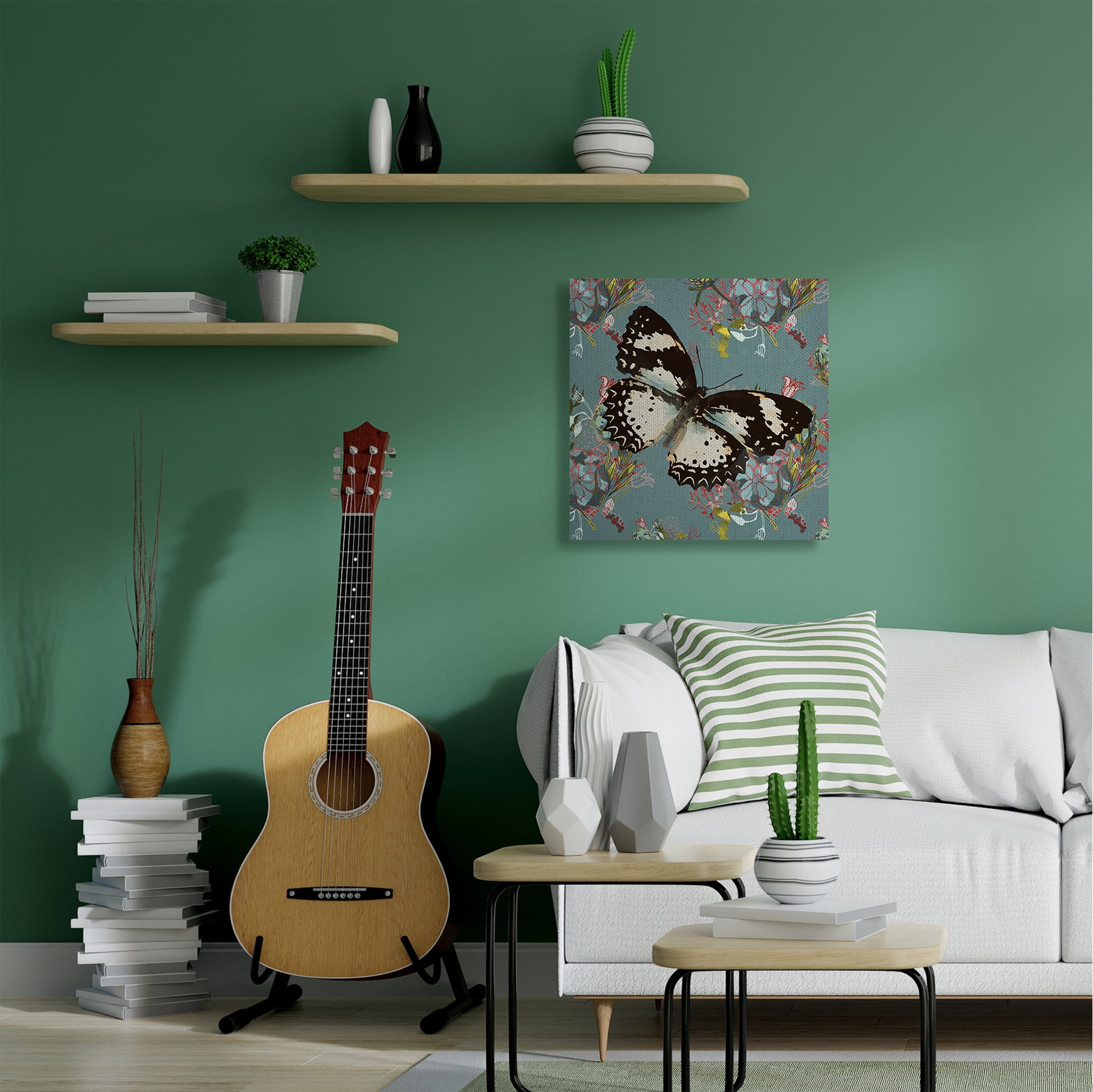 Stupell Industries Butterfly On Blue Pink Pattern Abstract Design Canvas Wall Art by Karen Dreyfus