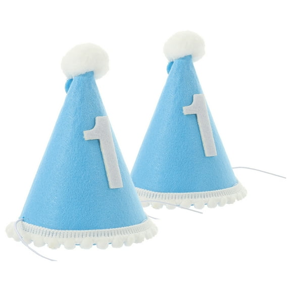 2 Pcs First Birthday Hat Boy Cartoon Headband Cake -blue