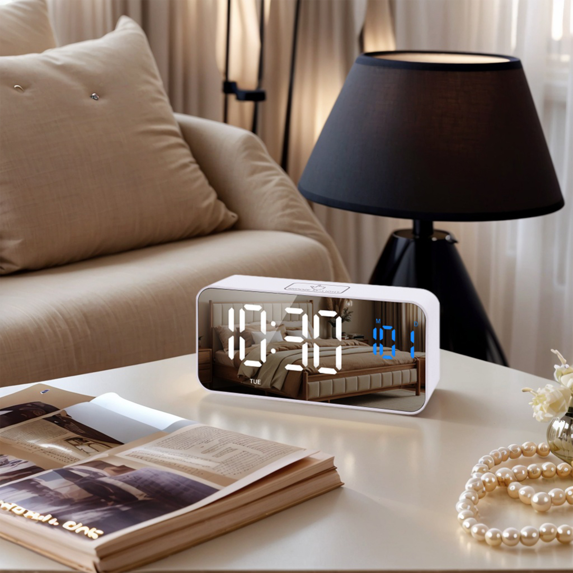 Unique Bargains Adjustable Volume Digital Alarm White 5.5"L x 1.3"W x 2.7"H