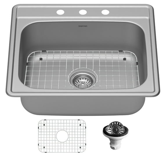 Karran 25" Top Mount 18-Gauge Stainless Steel Single Bowl Kitchen Sink Kit
