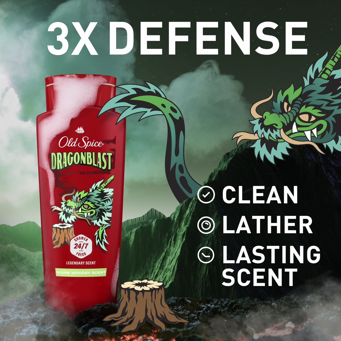 Old Spice Body Wash for Men, Dragonblast, Long Lasting Lather, 24 fl oz