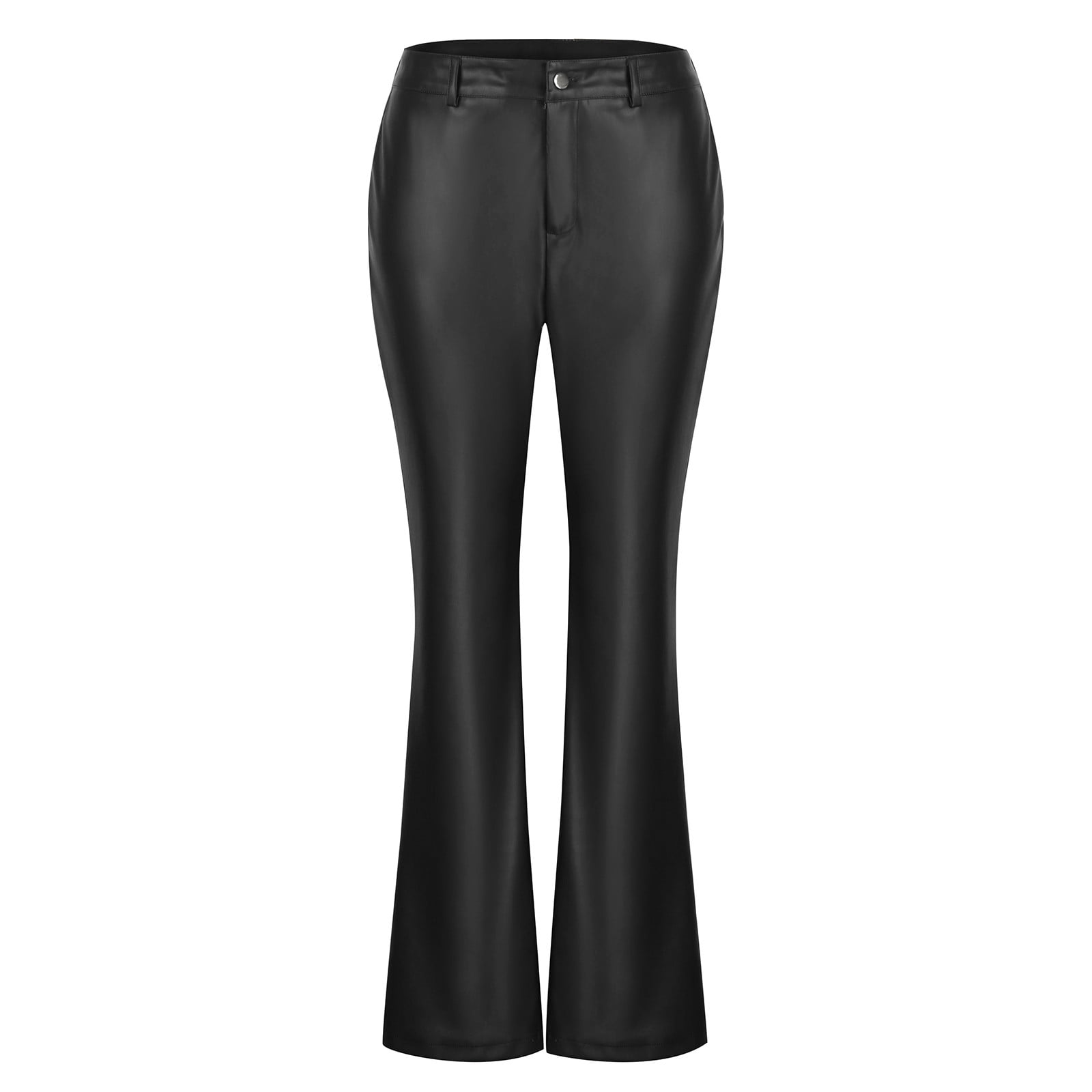 Coloquin Faux Leather Pants for Women High Waist Flare Leather Pants with  Pockets at  Women's Clothing store