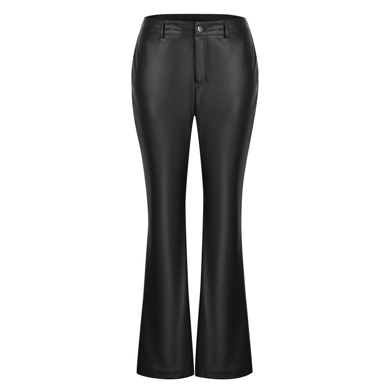 iOPQO Women's Stitching Imitation Leather Bell Bottoms Elastic Slim Leather  Pants,Flare Leggings for Women,Leather Pants for Women,Wide Leg Pants Woman, Pants for Women,Black,M 